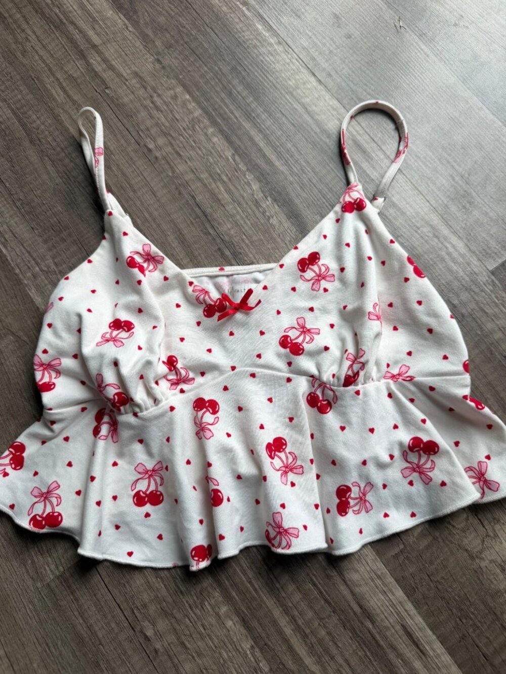 Altard State Cherry Print White Sleeveless Peplum Cami Top XS